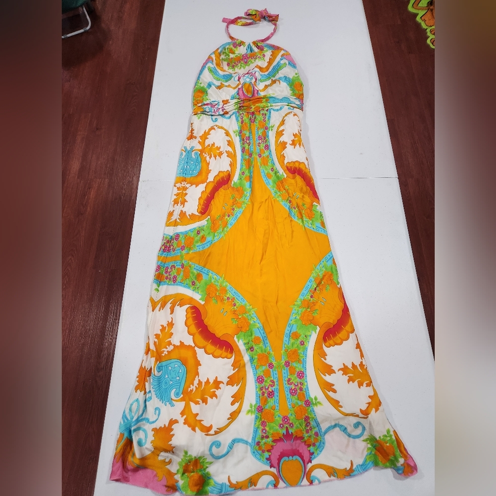 Taka Multicolor Halter Maxi Dress - Yellow, Orange, Turquoise, Pink